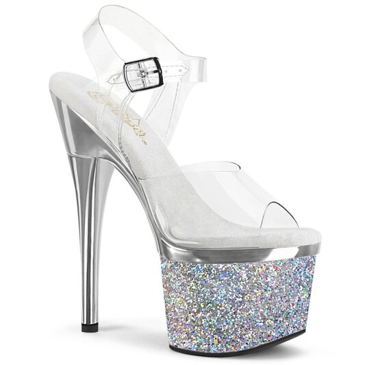 Pleaser ESTEEM-708CHLG Sandalia de Tacón Plataforma Purpurina Plata