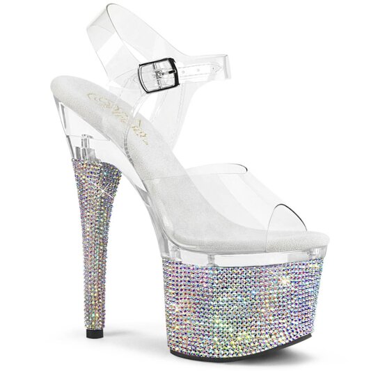 Pleaser ESTEEM-708DM Sandalia de Tacón Plataforma Metalizado Plata Transparente