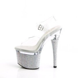 Pleaser ESTEEM-708DM Sandalia de Tacón Plataforma Metalizado Plata Transparente