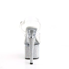 Pleaser ESTEEM-708DM Sandalia de Tacón Plataforma Metalizado Plata Transparente