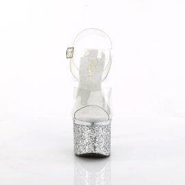Pleaser ESTEEM-708LG Plateau Sandalettes Glitter Transparent Silver