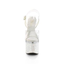Pleaser ESTEEM-708LG Plateau Sandalettes Glitter Transparent White