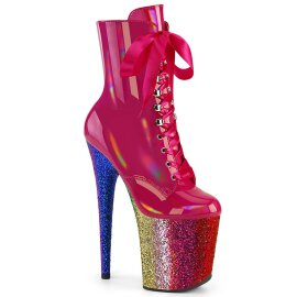 Pleaser FLAMINGO-1020HG Plateau Ankle Boots Patent Glitter Pink Colorful