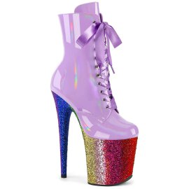 Pleaser FLAMINGO-1020HG Plateau Ankle Boots Patent Glitter Purple Colorful