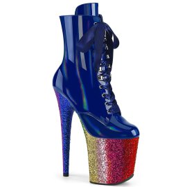 Pleaser FLAMINGO-1020HG Plateau Ankle Boots Patent Glitter Blue Colorful