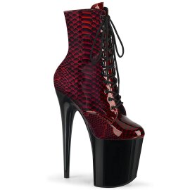 Pleaser FLAMINGO-1020SP Plateau Ankle Boots Patent Snake Red