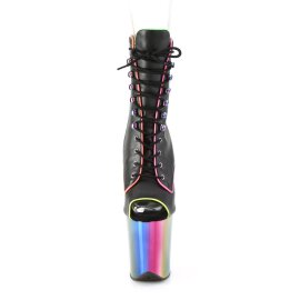 Pleaser FLAMINGO-1021RC-02 Plateau Ankle Boots Leather Chrome Black Colorful