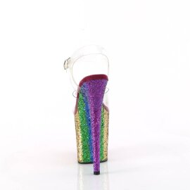 Pleaser FLAMINGO-808RBG Sandalia de Tacón Plataforma Purpurina Transparente Multicolor