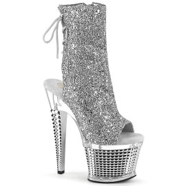 Pleaser SPECTATOR-1018G Plateau Ankle Boots Glitter Silver