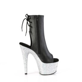 Pleaser ADORE-1018LG Botín Plataforma Cuero Sintético Purpurina Negro Plata EU-42 / US-12