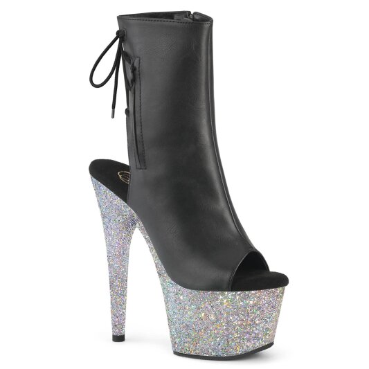 Pleaser ADORE-1018LG Botín Plataforma Cuero Sintético Purpurina Negro Plata EU-38 / US-8