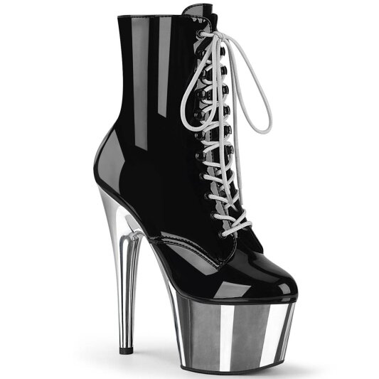 Pleaser ADORE-1020 Botín Plataforma Charol Metalizado Negro Plata EU-41 / US-11