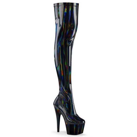 Pleaser ADORE-3000HWR Bota Alta Plataforma Holo Negro EU-44 / US-14