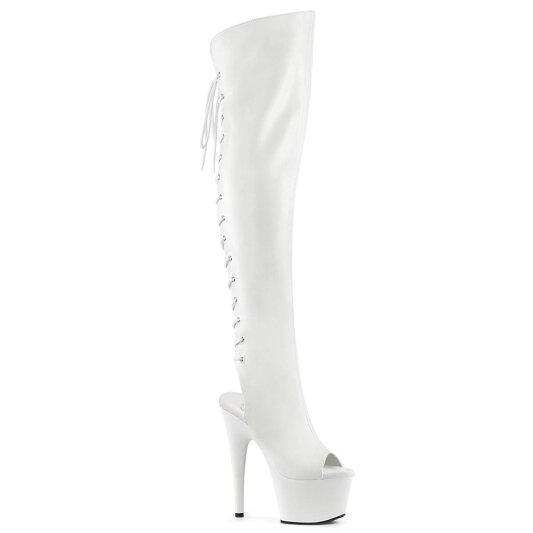 Pleaser ADORE-3019 Bota Alta Plataforma Cuero Sintético Blanco EU-41 / US-11