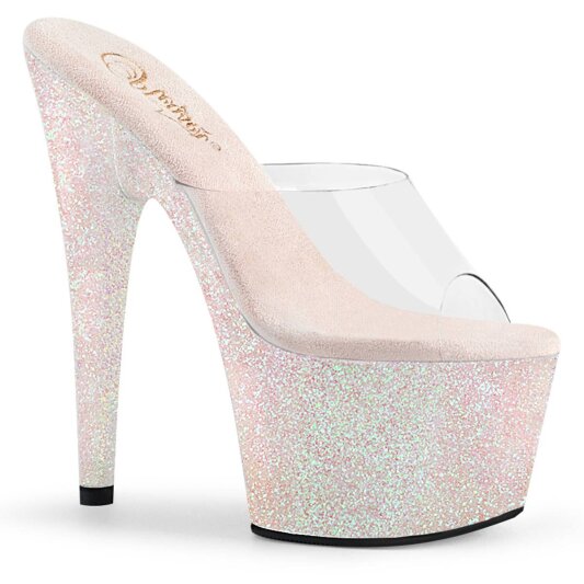 Pleaser ADORE-701HMG Zapato Abierto Plataforma Purpurina Transparente Rosa Claro EU-40 / US-10