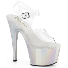 Pleaser ADORE-708LQ Sandalia de Tacón Plataforma Holo Plata Transparente EU-35 / US-5