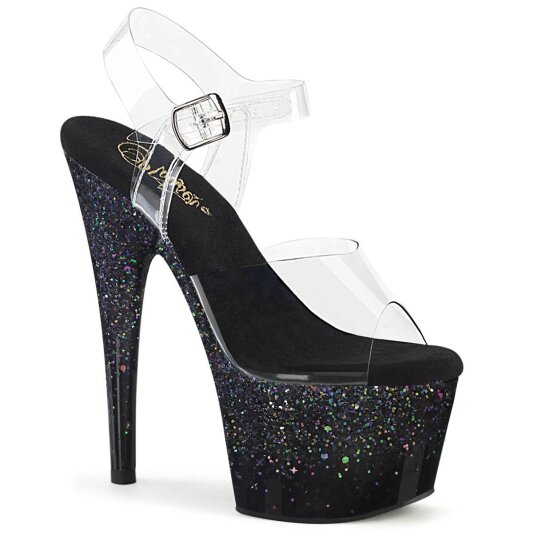 Pleaser ADORE-708SS Sandalia de Tacón Plataforma Purpurina Negro Transparente EU-42 / US-12