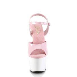 Pleaser ADORE-709 Sandalia de Tacón Plataforma Charol Rosa Claro Blanco EU-38 / US-8