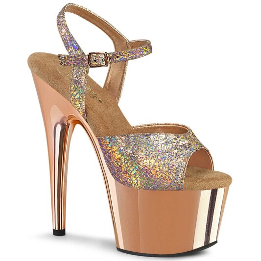 Pleaser ADORE-709HM Sandalia de Tacón Plataforma Holo Metalizado Oro Rosado Claro EU-35 / US-5
