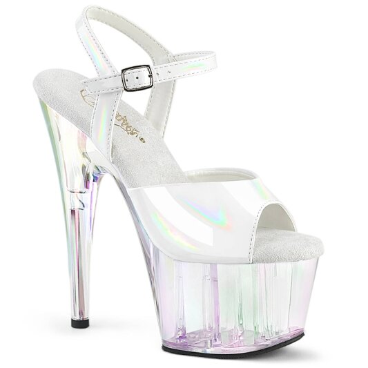 Pleaser ADORE-709HT Sandalia de Tacón Plataforma Holo Blanco Transparente EU-40 / US-10