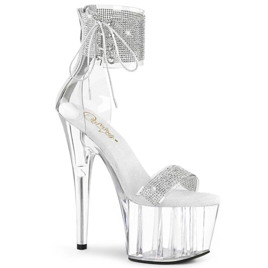 Pleaser ADORE-727RS Sandalia de Tacón Plataforma Metalizado Plata Transparente EU-38 / US-8