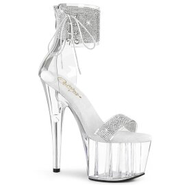 Pleaser ADORE-727RS Sandalia de Tacón Plataforma Metalizado Plata Transparente EU-38 / US-8
