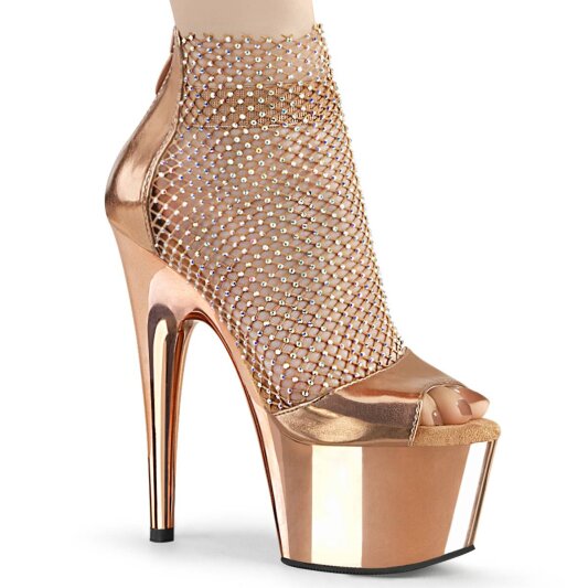 Pleaser ADORE-765RM Sandalia de Tacón Plataforma Malla Metalizado Oro Rosado Claro EU-40 / US-10