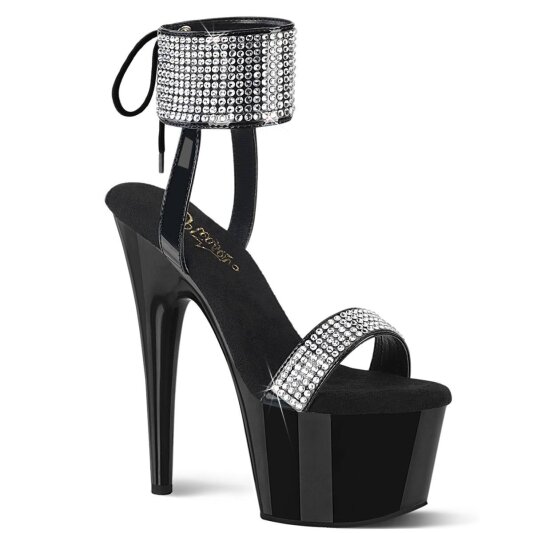 Pleaser ADORE-770 Sandalia de Tacón Plataforma Charol Metalizado Negro EU-39 / US-9
