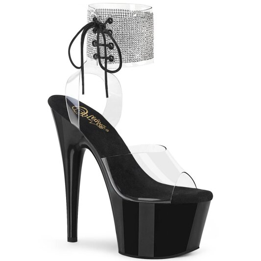 Pleaser ADORE-791-2RS Sandalia de Tacón Plataforma Charol Metalizado Negro Transparente EU-41 / US-11