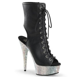 Pleaser BEJEWELED-1016-6 Botín Plataforma Cuero Sintético Metalizado Negro Plata EU-38 / US-8