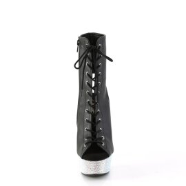 Pleaser BEJEWELED-1016-6 Botín Plataforma Cuero Sintético Metalizado Negro Plata EU-38 / US-8