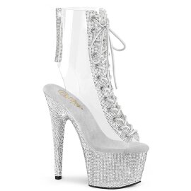 Pleaser BEJEWELED-1016C-2-7 Botín Plataforma Metalizado Plata Transparente EU-41 / US-11