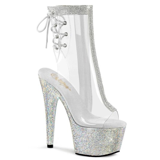 Pleaser BEJEWELED-1018C-2RS Botín Plataforma Metalizado Plata Transparente EU-40 / US-10
