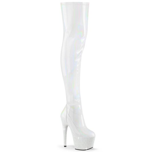 Pleaser BEJEWELED-3000-7 Bota Alta Plataforma Holo Metalizado Blanco EU-44 / US-14