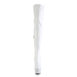 Pleaser BEJEWELED-3000-7 Bota Alta Plataforma Holo Metalizado Blanco EU-44 / US-14