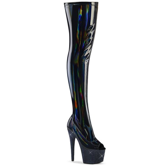 Pleaser BEJEWELED-3011-7 Bota Alta Plataforma Holo Metalizado Negro EU-41 / US-11