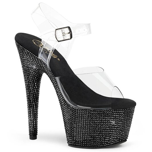 Pleaser BEJEWELED-708DM Sandalia de Tacón Plataforma Metalizado Negro Transparente EU-40 / US-10