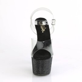 Pleaser BEJEWELED-708DM Sandalia de Tacón Plataforma Metalizado Negro Transparente EU-35 / US-5