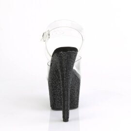 Pleaser BEJEWELED-708DM Sandalia de Tacón Plataforma Metalizado Negro Transparente EU-35 / US-5