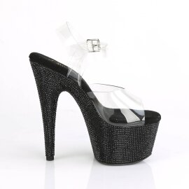 Pleaser BEJEWELED-708DM Sandalia de Tacón Plataforma Metalizado Negro Transparente EU-35 / US-5