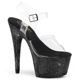 Pleaser BEJEWELED-708DM Sandalia de Tacón Plataforma Metalizado Negro Transparente EU-37 / US-7