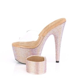 Pleaser BEJEWELED-712RS Zapato Abierto Plataforma Metalizado Transparente Oro Rosado Claro EU-35 / US-5