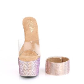 Pleaser BEJEWELED-712RS Zapato Abierto Plataforma Metalizado Transparente Oro Rosado Claro EU-38 / US-8