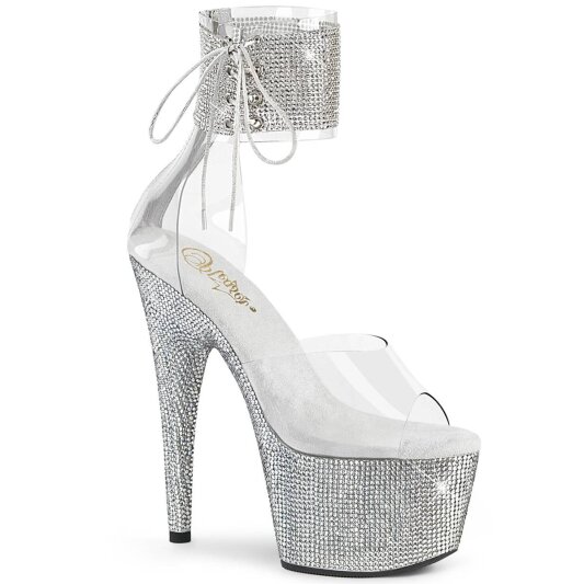 Pleaser BEJEWELED-724RS Sandalia de Tacón Plataforma Metalizado Plata Transparente EU-35 / US-5