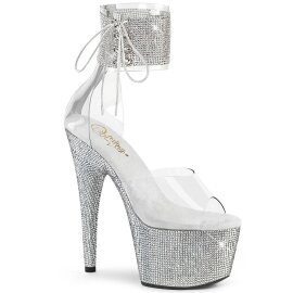Pleaser BEJEWELED-724RS Sandalia de Tacón Plataforma Metalizado Plata Transparente EU-35 / US-5