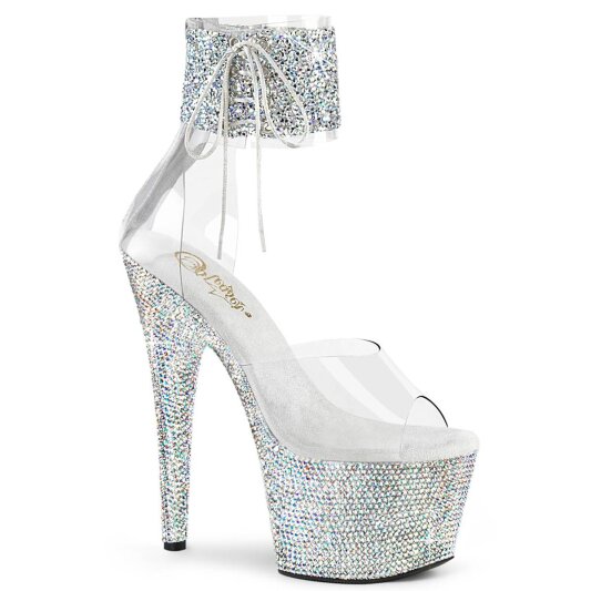 Pleaser BEJEWELED-724RS-02 Sandalia de Tacón Plataforma Metalizado Plata Transparente EU-35 / US-5