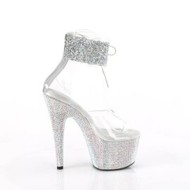 Pleaser BEJEWELED-724RS-02 Sandalia de Tacón Plataforma Metalizado Plata Transparente EU-35 / US-5