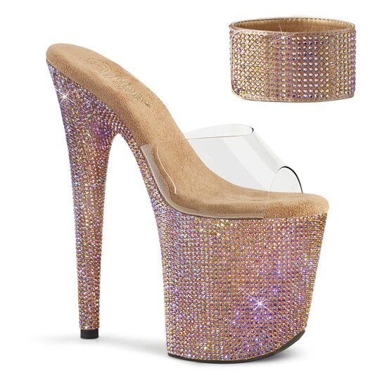 Pleaser BEJEWELED-812RS Zapato Abierto Plataforma Metalizado Transparente Oro Rosado Claro EU-35 / US-5