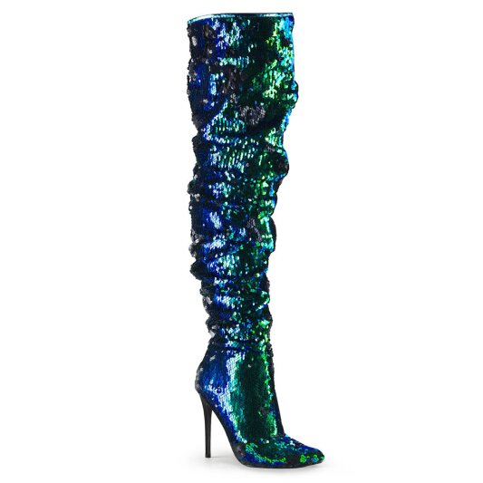 Pleaser COURTLY-3011 Bota Alta Metalizado Verde Azul EU-40 / US-10