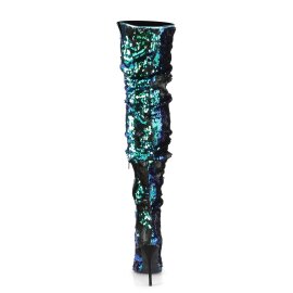 Pleaser COURTLY-3011 Bota Alta Metalizado Verde Azul EU-40 / US-10